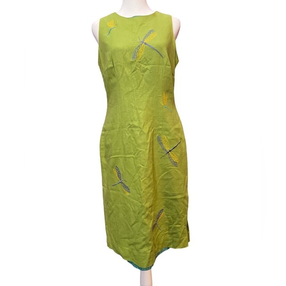 GIORGIO FIORLINI COLLECTION dragonfly print dress size 7 bright green - Picture 3 of 8